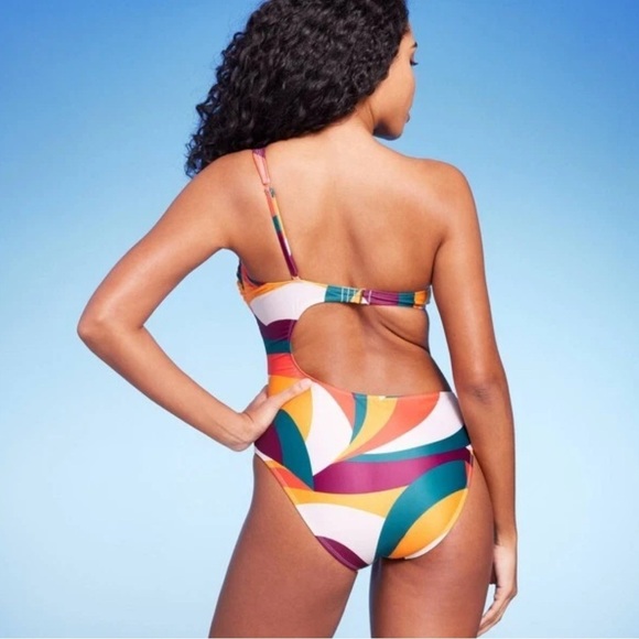 NWT- Shade & Shore One Shoulder Cut Out One Piece Swimsuit-S - Picture 2 of 6